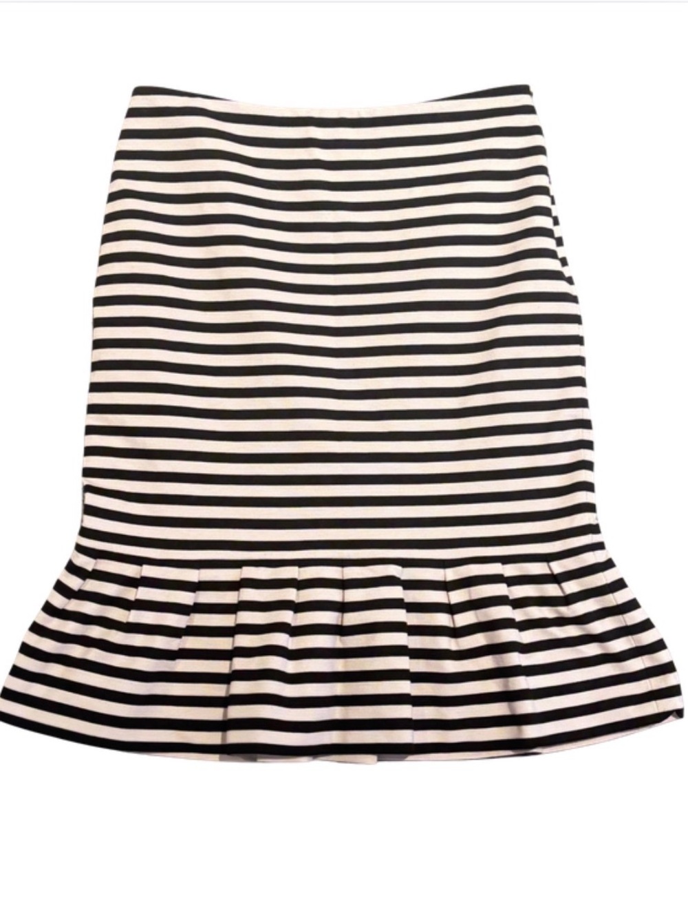 White House Black Market Black and White Striped Pencil Skirt with Flounce Hem